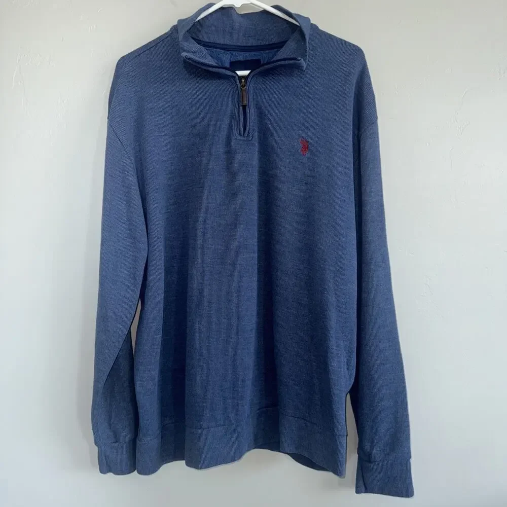 U.S. Polo Assn. Men's 1/4 Zip Blue Knit Sweater Sz XL Embroidered Pony Logo